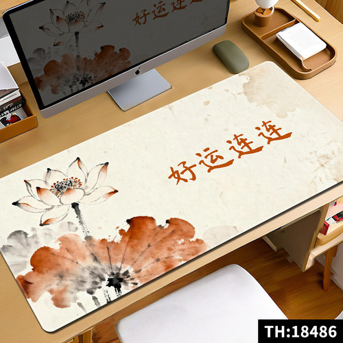古风鼠标垫超大号办公桌垫中国风护腕山水画书法写字垫电脑键盘垫 - 图1