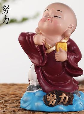 家居饰品创意桌面摆件招财泥人小和尚装饰工艺品可爱公仔送外国人