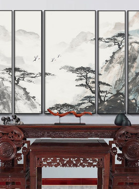 迎客松大厅五联中堂画客厅挂画新