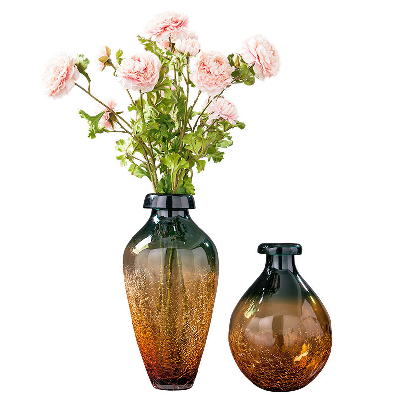 双色冰裂玻璃花瓶加厚现代美式客厅餐桌会议桌高档水培花器装饰品,淘宝优惠券,粉丝福利购,淘宝优惠卷