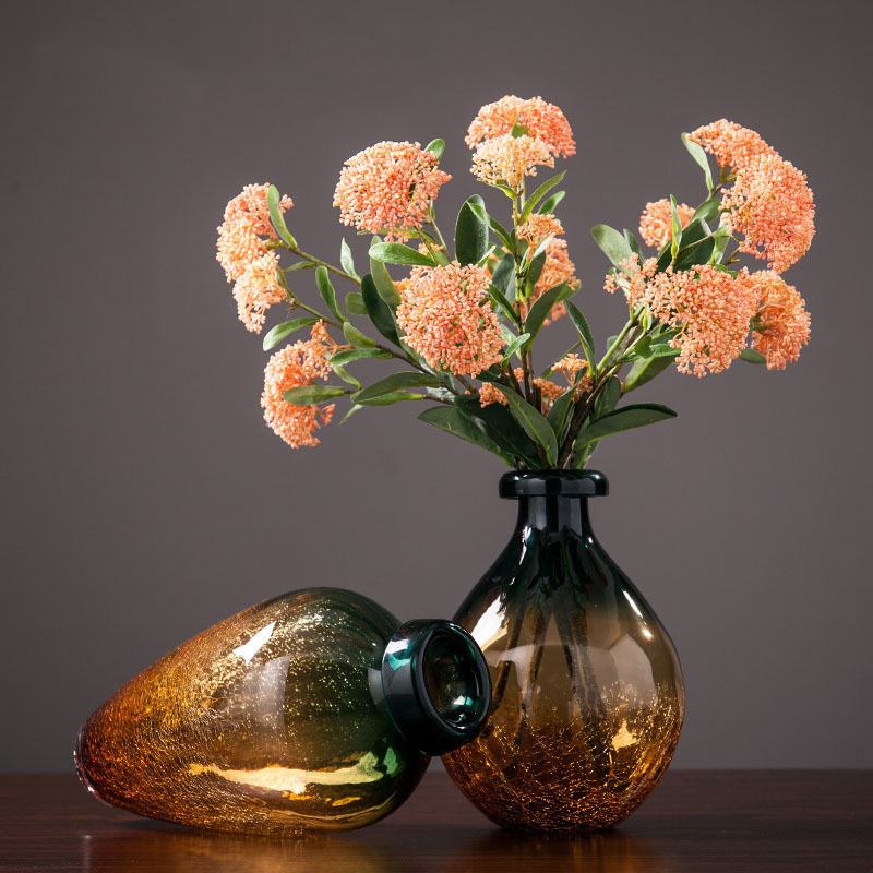 双色冰裂玻璃花瓶加厚现代美式客厅餐桌会议桌高档水培花器装饰品,淘宝优惠券,粉丝福利购,淘宝优惠卷