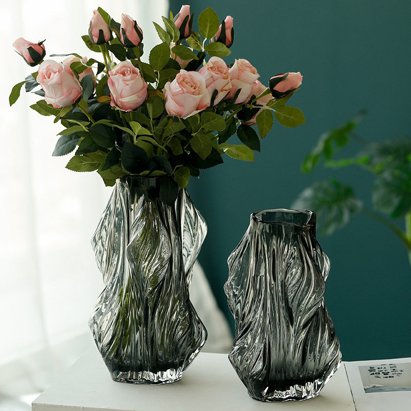 轻奢现代简约高级感褶皱玻璃花瓶大号水养鲜花样板间装饰艺术摆件,淘宝优惠券,粉丝福利购,淘宝优惠卷