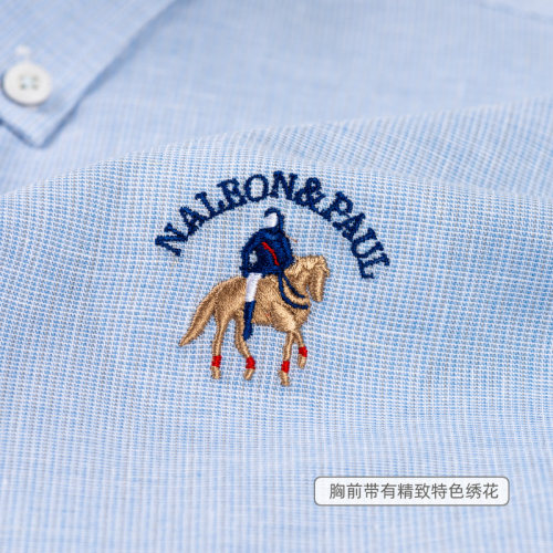 拿仑保罗夏季薄款纯色短袖衬衫男士中青年亚麻天丝商务休闲衬衣棉 - 图2
