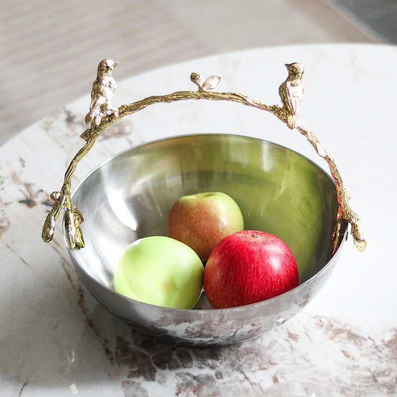 轻奢金属抽象艺术小鸟提手果盘摆件样板房家居桌面果碗果兜装饰品,淘宝优惠券,粉丝福利购,淘宝优惠卷