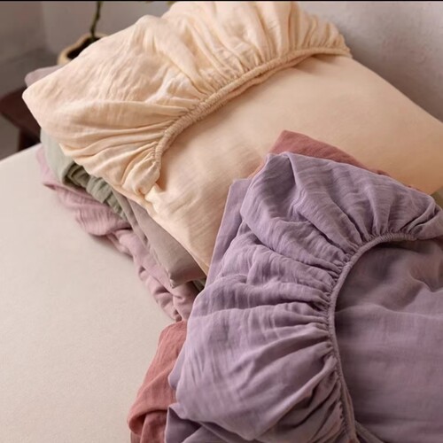 全棉双层纱床单床笠单品A类母婴级纯色莫兰迪色学生宿舍单 人双人 - 图2