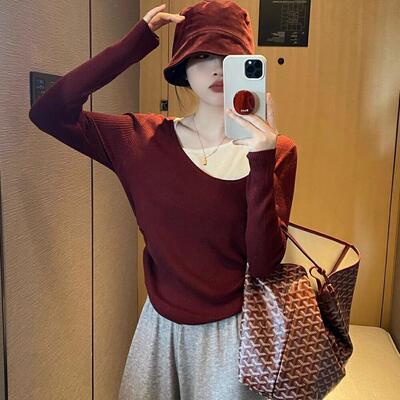 大码女装胖mm穿搭慵懒风显瘦假两件拼接撞色小众上衣ak1