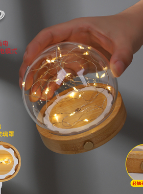 插电和侧面触摸开关永生花串灯玻璃罩发光带灯diy手办防尘玻璃罩