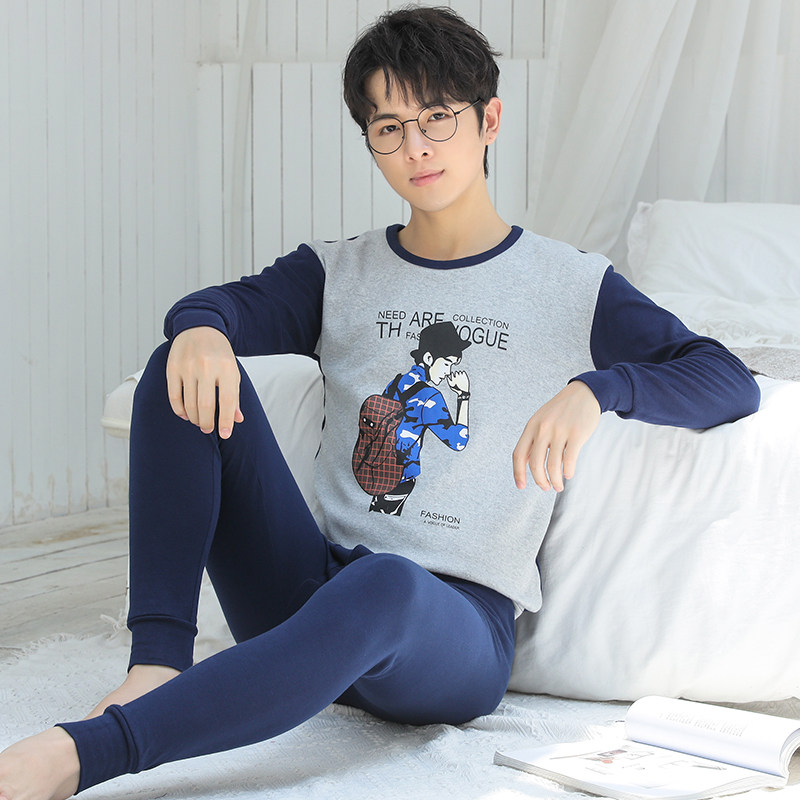 青少年保暖纯棉薄大童青年男棉毛衫 春里春外保暖套装