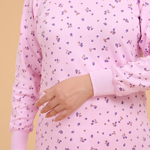 秋衣秋裤女中老年妈妈全棉保暖内衣加肥大码小碎花纯棉套装棉毛衫 - 图3