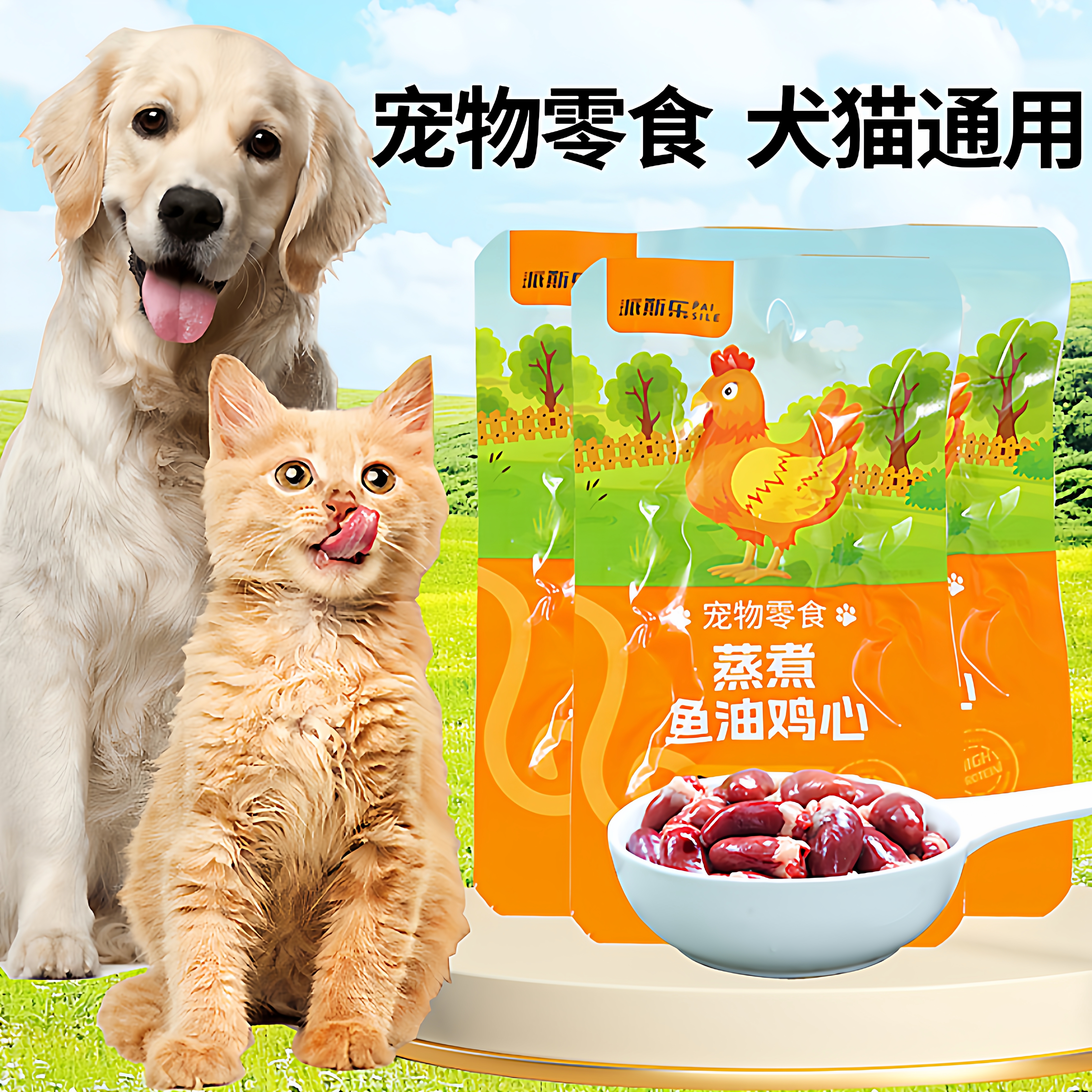 派斯乐 蒸煮鱼油鸡心猫零食 宠物狗零食 营养补充 - 图0