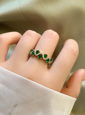 祖母绿锆石戒指女新中式古风