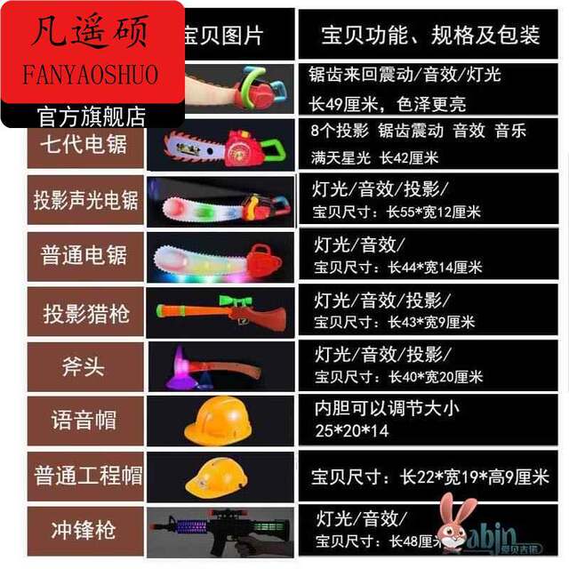 Bald strong chainsaw children toys tree cutting tools saw logging equipment electric sound and light gun set 3 boy gun
