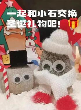 来和小石一起过圣诞节吧！宠物石头用品小石圣诞帽小毛线帽圣诞节