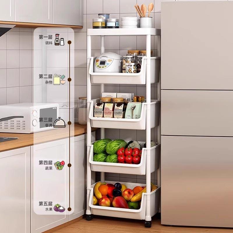 厨房多功能置物架可移动小推车书架落地家用多层零食收纳柜置物架 - 图1