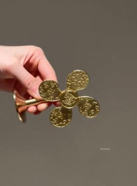 风生水起黄铜摆件上班族工位桌面招财装饰创意财源滚滚开 运小风