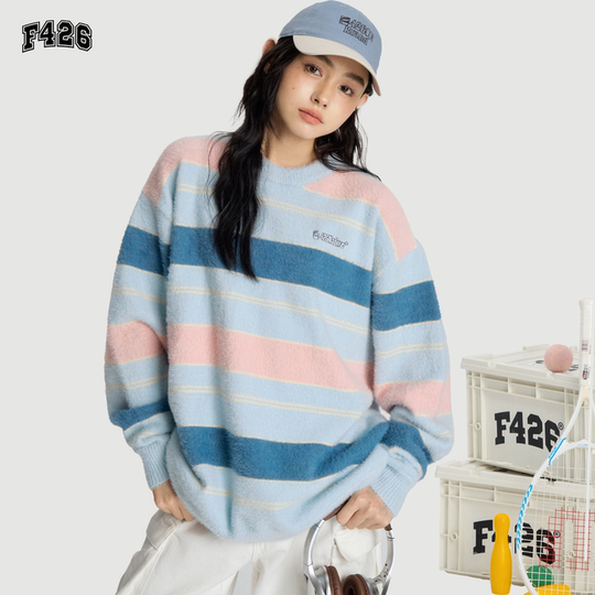 Nationale Trendmarke Frühling Neues Paar Kontrastierende Farbe Meila Blue Dressing Striped Pullover Pullover Pullover