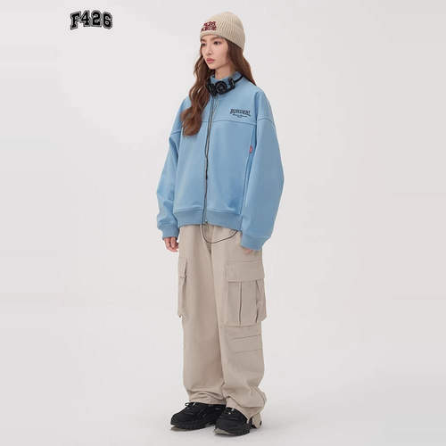 【F426奥莱店】国潮牌情侣街头嘻哈宽松os小高领分割外套春季 - 图2