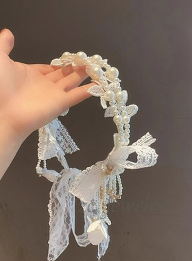 洛丽塔女宝宝蕾丝珍珠蝴蝶结发箍