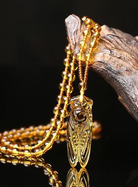 天然黄水晶蝉玉蝉吊坠紫水晶白水晶金蝉项炼时髦的生日礼物的男人