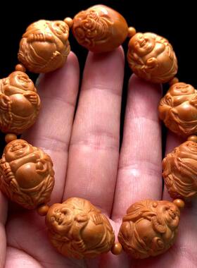 八宝弥勒橄榄核手串男款大籽雕刻纯手工核雕弥勒佛文玩橄榄胡精雕