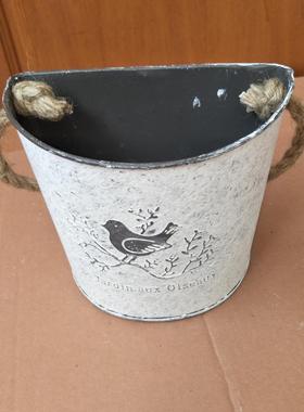 复古铁艺壁挂花桶花器 花盆 吊篮花花篮墙面装饰花园庭院阳台挂桶