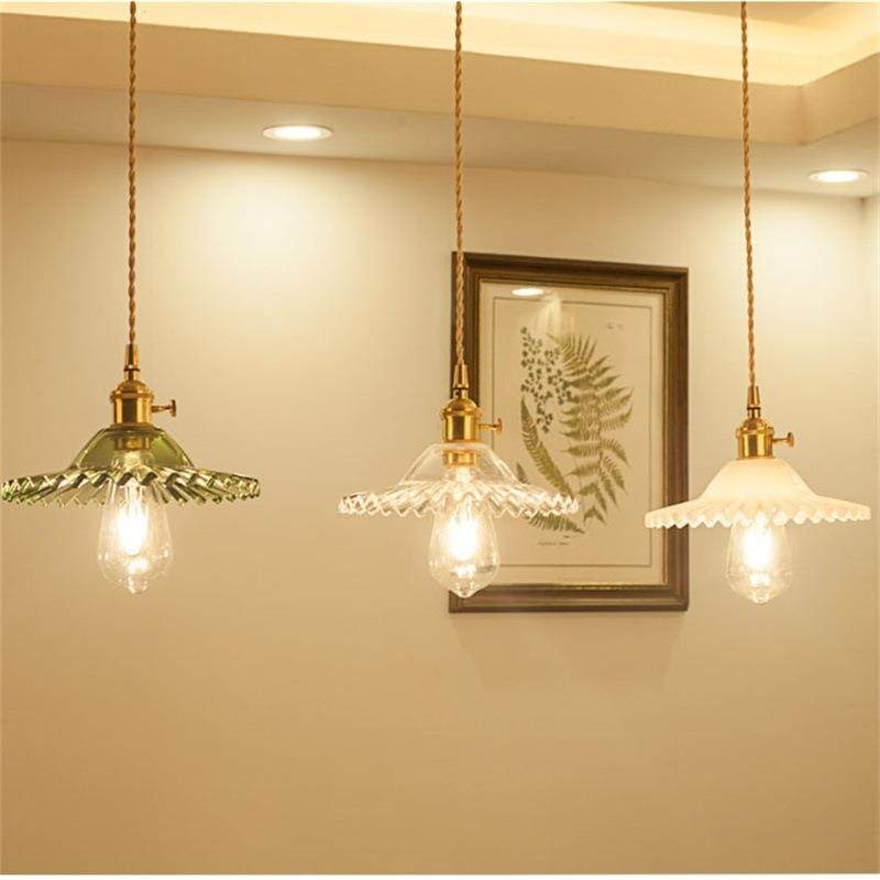 北欧简约餐厅吊灯 老上海咖啡厅床头单头清新黄铜玻璃裙边小吊灯,淘宝优惠券,粉丝福利购,淘宝优惠卷