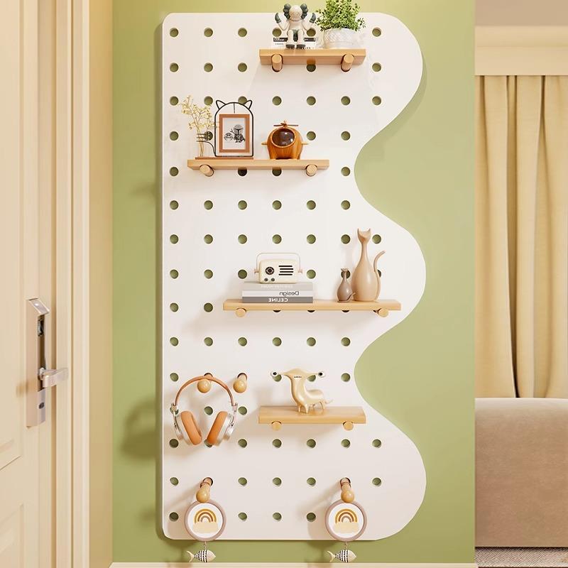 Solid wood hole board door back entrance wall storage rack children's desk background wall shape display rack hanging board partition