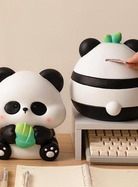 熊猫卡通搪胶存钱罐儿童学生可存可取大容量耐摔储蓄罐桌面装饰品
