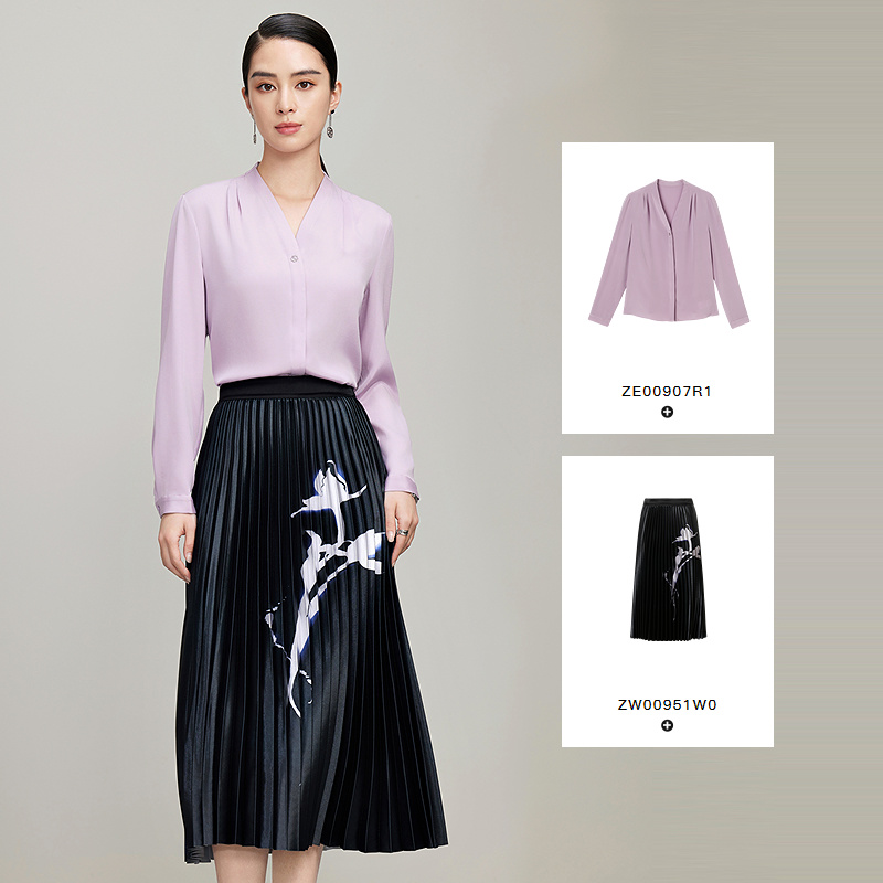 赢智尚outlet 紫色桑蚕丝衬衫女2025秋季新款优雅气质百搭V领上衣 - 图0