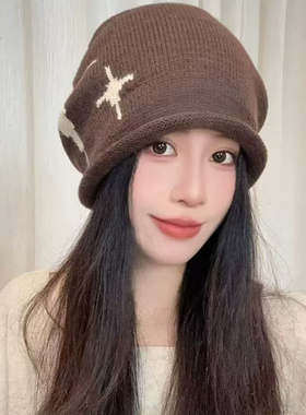 秋冬韩版女保暖护耳针织堆堆帽