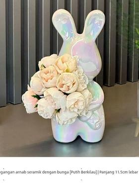 创意艺术手捧兔花瓶高级感插花瓶摆件客厅插花桌面装饰品乔迁礼物