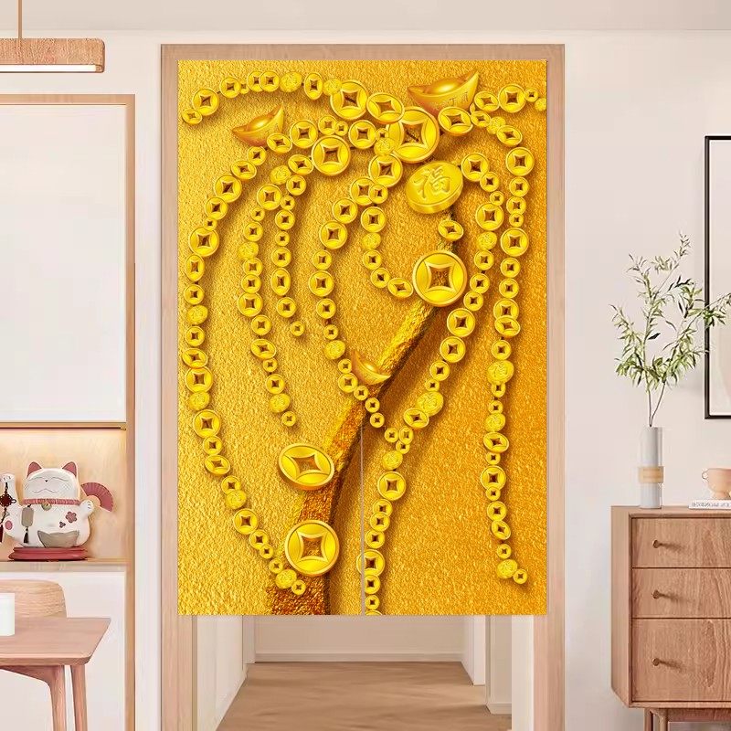 中式发财树门帘隔断帘卧室客厅家用入户厨房卫生间挂帘遮挡半帘子,淘宝优惠券,粉丝福利购,淘宝优惠卷