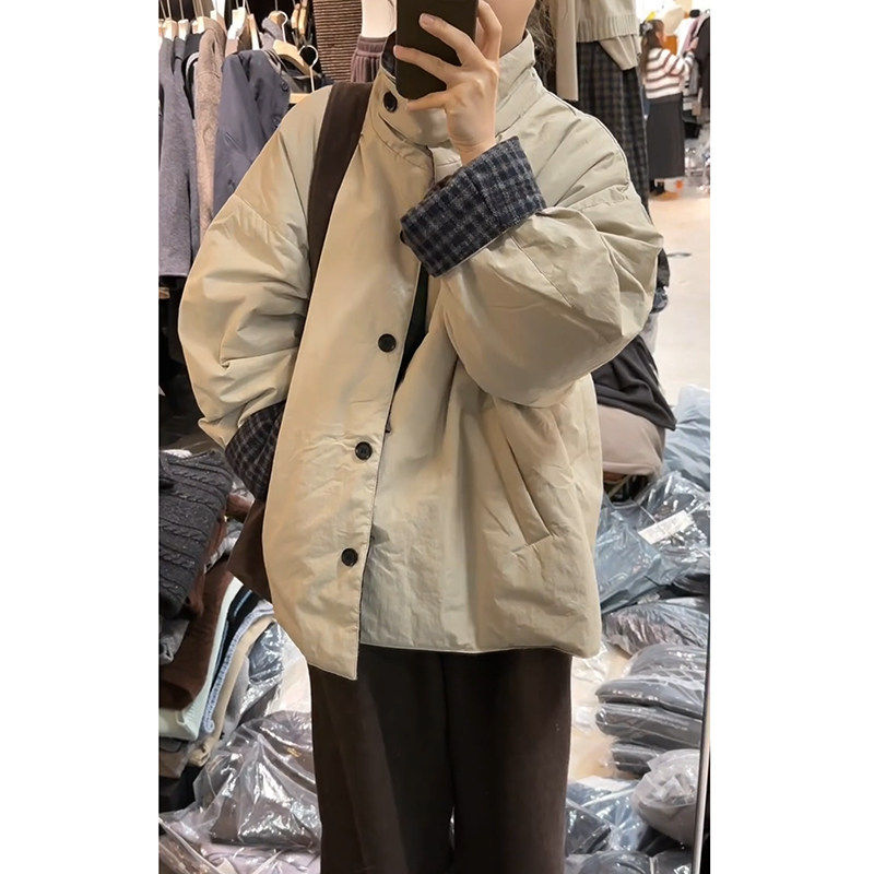 韩系格纹两面穿棉服女2024年新款冬季棉衣棉袄爆款潮保暖外套加厚,淘宝优惠券,粉丝福利购,淘宝优惠卷
