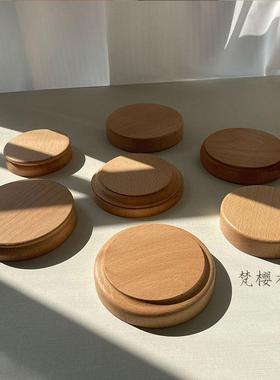 胡桃木桌面实木仿古摆件盲盒手办展示台车载榉木花瓶造景木质底座