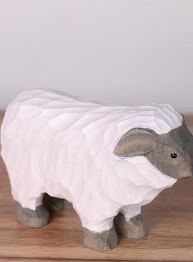 长颈鹿 大象 吉祥 白羊 纯手工木雕摆件 创意动物实木摆件手办