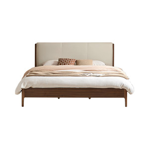 林氏家居复古简约1米5实木脚双人床主卧床卧室家具软包床林氏木业