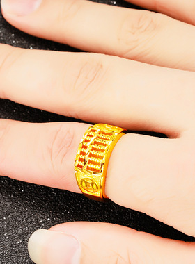 越南沙金算盘男女士戒指仿真镀金情侣黄金色戒指开口久不掉色礼物