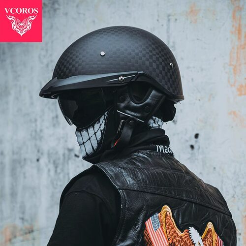 VCOROS摩托车碳纤维头盔复古瓢盔超轻半盔电动车夏季巡航骑行男士 - 图0