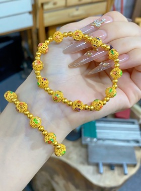 盛尊金包银十二花神手链diy古法圆珠手串2025黄金同款送生日礼物