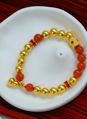 盛尊金包银南红珍珠手链古法圆珠