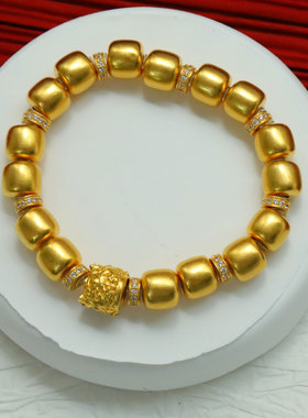 盛尊金包银镶钻醒狮古法方糖手链