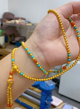 古法珐琅彩葫芦黄金包银项串diy