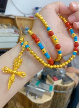 黄金包银十字金刚杵项串可diy