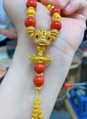 金包银爆款镶钻醒狮项串金店同款