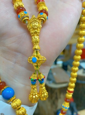 拉丝南瓜佛珠金刚杵金包银项串