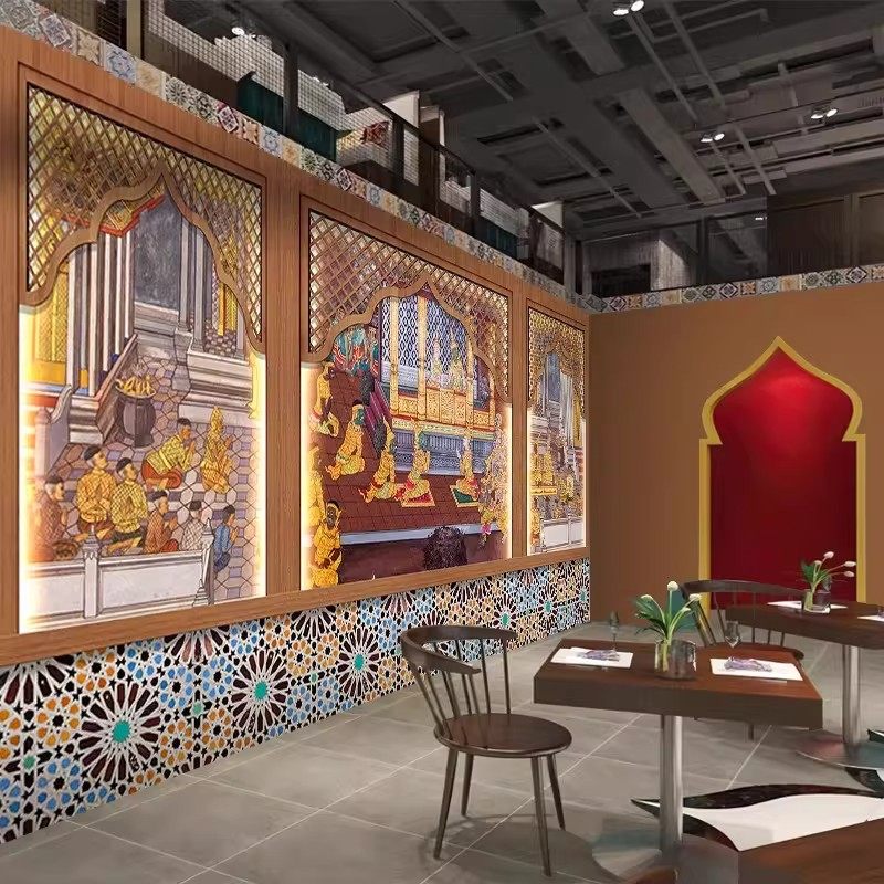 泰式风格壁画按摩店墙纸印度墙布SPA养生馆装饰贴画泰国风情壁纸,淘宝优惠券,粉丝福利购,淘宝优惠卷