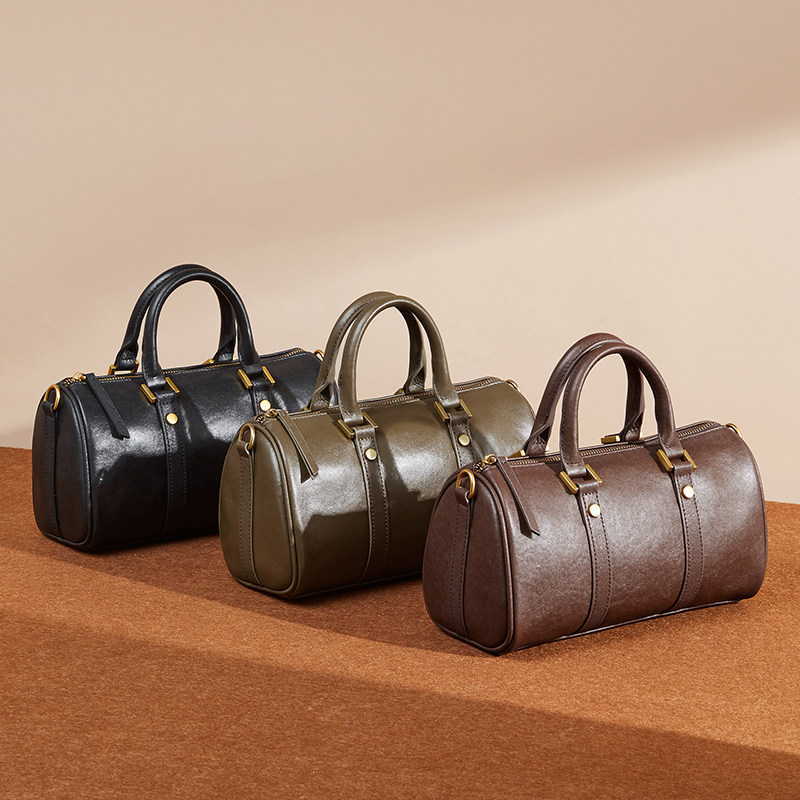 新款复古波士顿包时尚手提包单肩斜挎包植鞣头层牛皮轻奢真皮女包,淘宝优惠券,粉丝福利购,淘宝优惠卷