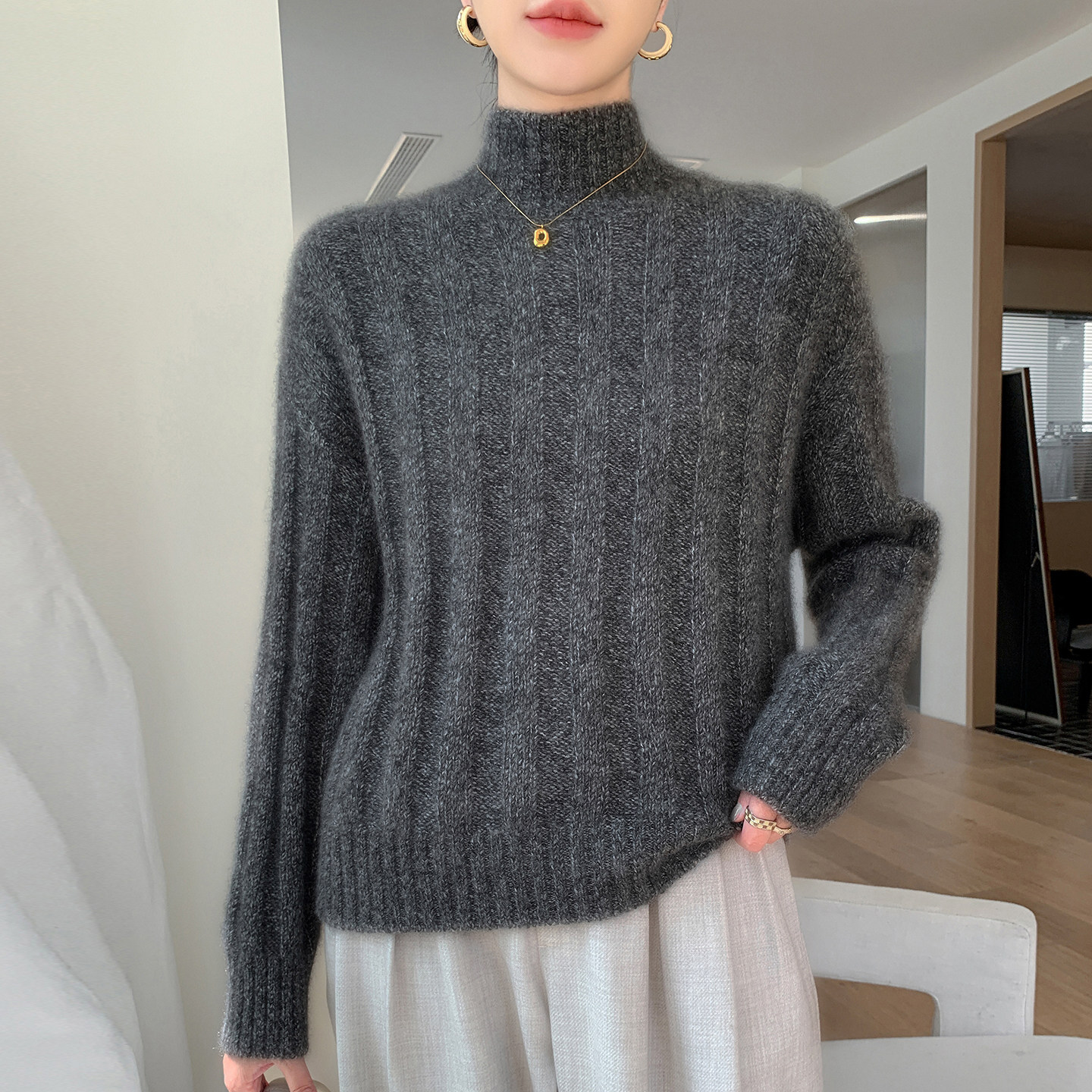 康宝来丝山羊绒衫女半高领加厚宽松时尚针织衫秋冬新款毛衣上衣,淘宝优惠券,粉丝福利购,淘宝优惠卷