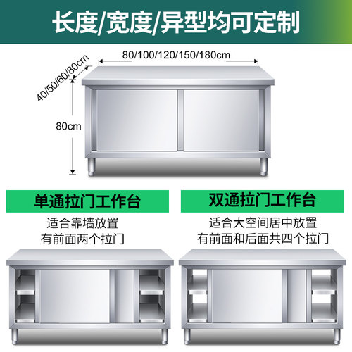 厨房操作台不锈钢工作台面带拉门案板储物柜切菜桌子商用饭店 - 图2