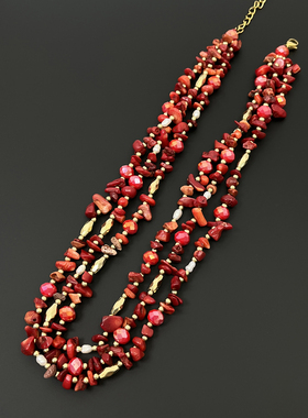 Vintage古着 Red shell gravel necklace项链